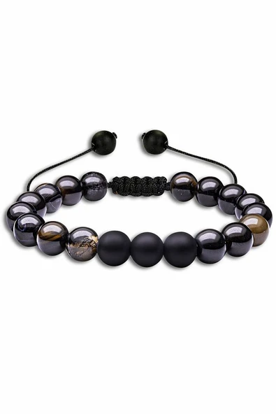 Sertifikalı Doğal Siyah Akik Oniks Taşı Doğal Taş Bileklik Seti - Resim 4