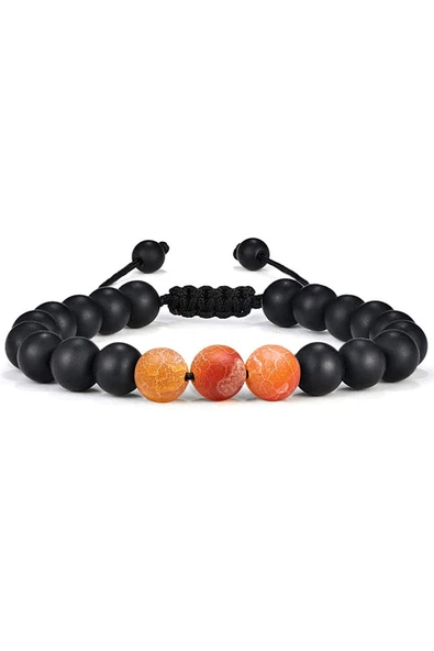 Sertifikalı Doğal Turuncu Akik Oniks Taşı Doğal Taş Bileklik Seti - Resim 4