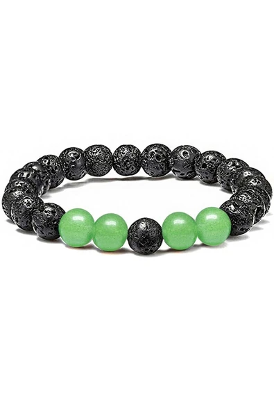 Sertifikalı Doğal Aventurin Volkan Lav Taşı Doğal Taş Bileklik Seti - Resim 3