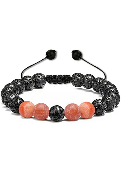 Sertifikalı Doğal Turuncu Buz Akik Taşı Volkan Lav Taşı Doğal Taş Bileklik Seti - Resim 2