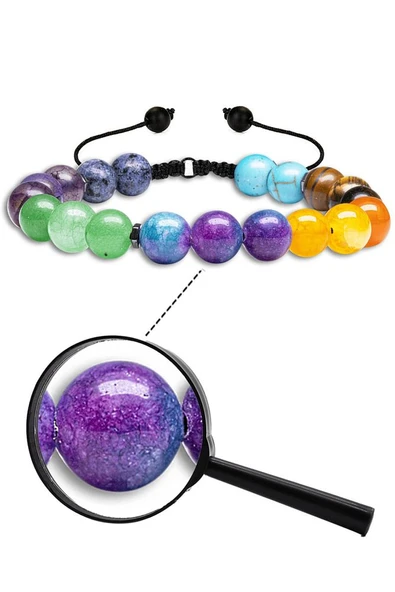 Sertifikalı Doğal Lapis Ametist Aventurin Kuvars Akik Kaplan Gözü Firuze Taşı 7 Çakra Bileklik ürün görseli