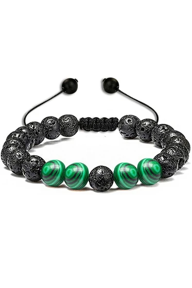 Sertifikalı Doğal Malahit Volkan Lav Taşı Doğal Taş Bileklik Seti - Resim 2