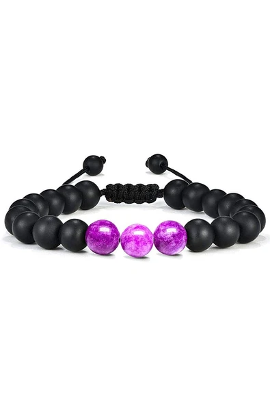 Sertifikalı Doğal Meksika Ametist Oniks Taşı Doğal Taş Bileklik Seti - Resim 4