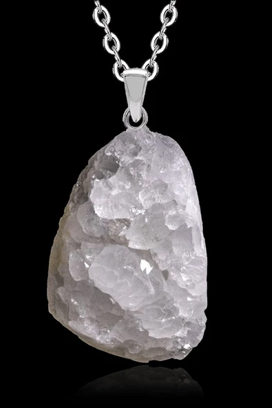 Sertifikalı Ham Parça Doğal Kristal Kuvars Taşı Kolye ürün görseli