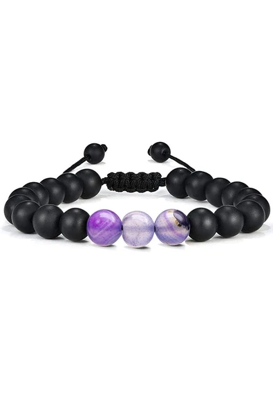 Sertifikalı Doğal Ametist Oniks Taşı Doğal Taş Bileklik Seti - Resim 4