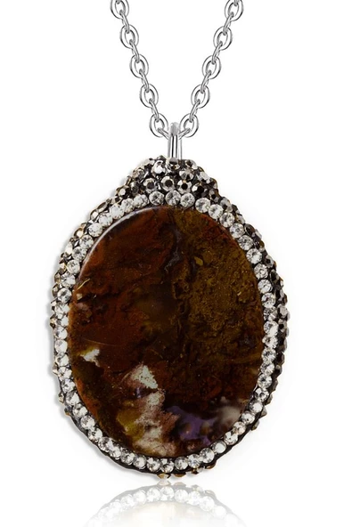 Sertifikalı  Zirkon Işlemeli Doğal Yosun Akik Taşı Kolye ürün görseli