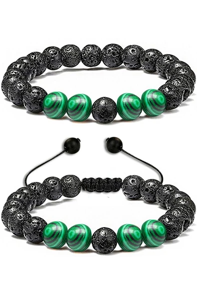 Sertifikalı Doğal Malahit Volkan Lav Taşı Doğal Taş Bileklik Seti ürün görseli