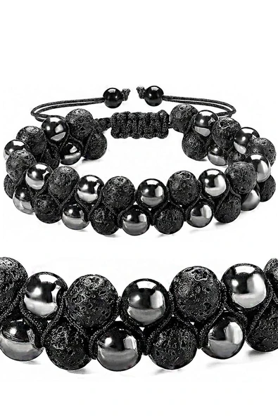 Sertifikalı Doğal Hematit Volkan Lav Taşı Bileklik ürün görseli