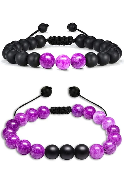 Sertifikalı Doğal Meksika Ametist Oniks Taşı Doğal Taş Bileklik Seti ürün görseli