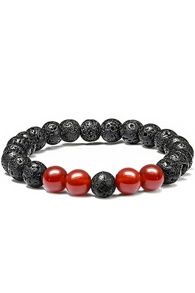 Sertifikalı Doğal Yemen Akik Volkanik Lav Taşı Doğal Taş Bileklik Seti - Resim 2
