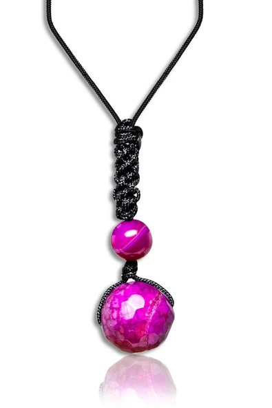 Sertifikalı Ayarlanabilir Doğal Mor Akik Taşı Kolye ürün görseli