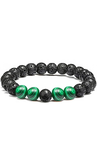 Sertifikalı Doğal Malahit Volkan Lav Taşı Doğal Taş Bileklik Seti - Resim 3