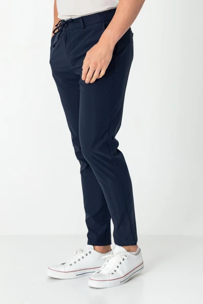 Erkek Beli Lastikli Likralı Bağcıklı Rahat Kumas Pantolon - 6