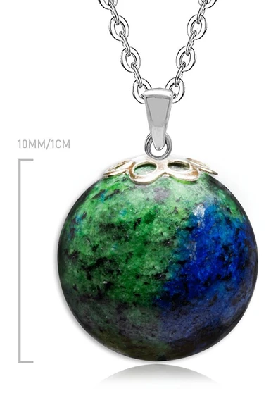 Sertifikalı Doğal Mavi Yeşil Azurit Taşı Kolye - Resim 2