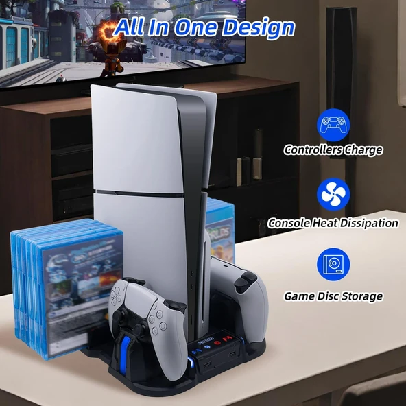 Ozmik PS5 Slim Konsolu  Soğutma Standı ve Kontrol Cihazı Şarj İstasyonu Sadece  3 Kademeli Soğutma - 7