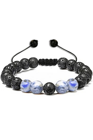 Sertifikalı Doğal Sodalit Volkanik Lav Taşı Doğal Taş Bileklik Seti - Resim 3