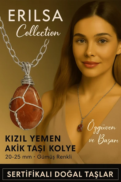 Sertifikalı Gümüş Tel Sargılı Doğal Kızıl Yemen Akik Taşı Kolye – 20-25 mm Koruma ve Denge Taşı ürün görseli