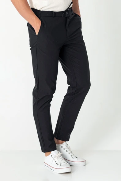 Erkek Beli Lastikli Likralı Bağcıklı Rahat Kumas Pantolon - 3