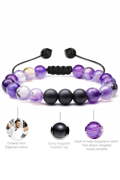 Sertifikalı Doğal Ametist Oniks Taşı Doğal Taş Bileklik Seti - Resim 3