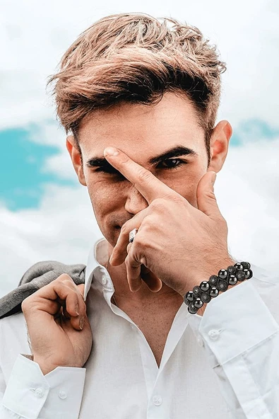 Sertifikalı Doğal Hematit Volkan Lav Taşı Bileklik - Resim 3