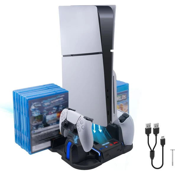 Ozmik PS5 Slim Konsolu  Soğutma Standı ve Kontrol Cihazı Şarj İstasyonu Sadece  3 Kademeli Soğutma
