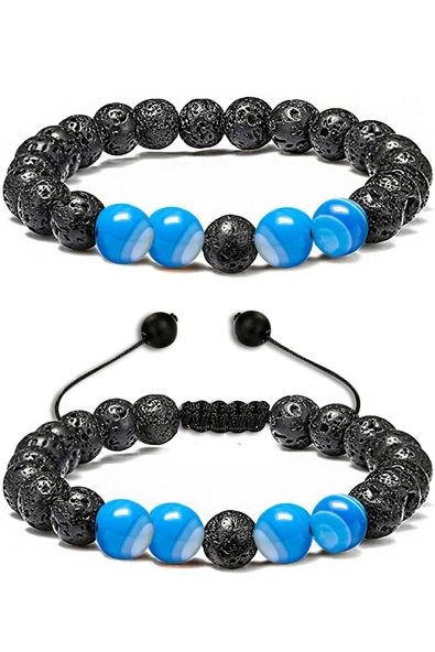 Sertifikalı Doğal Mavi Akik Volkanik Lav Taşı Doğal Taş Bileklik Seti ürün görseli