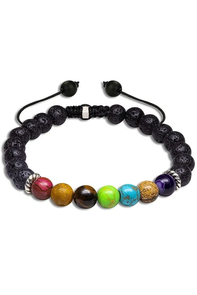 Para Şifa Huzur Sertifikalı Doğal Lav Mercan Akik Kaplan Gözü Varisit Firuze Jasper Ametist Bileklik - Resim 4