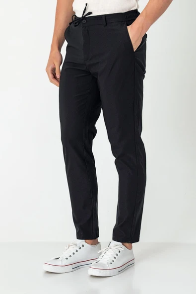 Erkek Beli Lastikli Likralı Bağcıklı Rahat Kumas Pantolon - 2