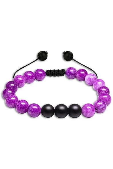 Sertifikalı Doğal Meksika Ametist Oniks Taşı Doğal Taş Bileklik Seti - Resim 3