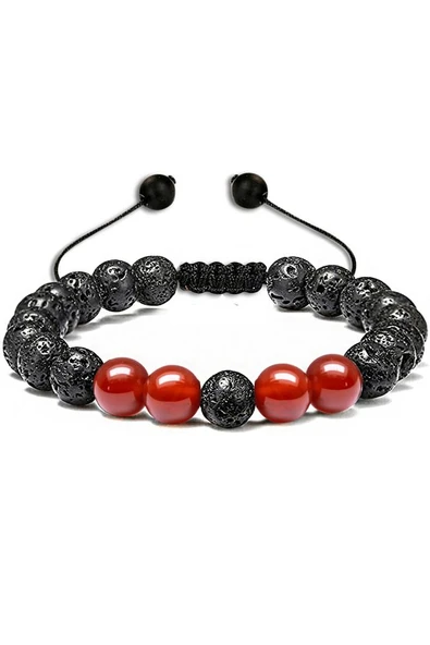 Sertifikalı Doğal Yemen Akik Volkanik Lav Taşı Doğal Taş Bileklik Seti - Resim 3