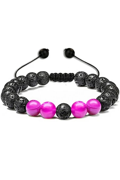 Sertifikalı Doğal Pembe Akik Lav Taşı Doğal Taş Bileklik Seti - Resim 2