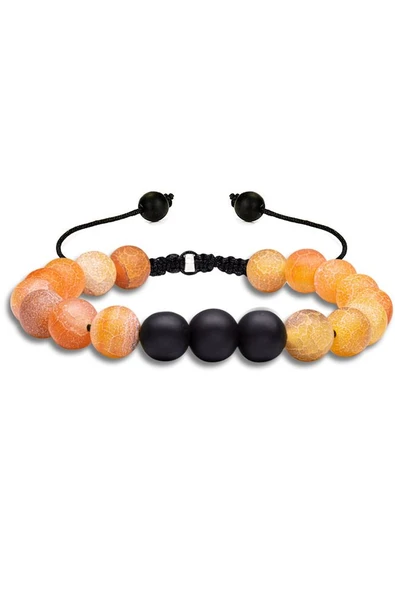 Sertifikalı Doğal Turuncu Akik Oniks Taşı Doğal Taş Bileklik Seti - Resim 5