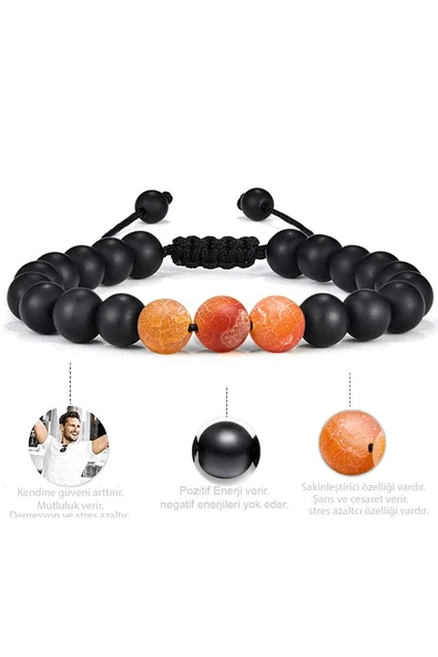 Sertifikalı Doğal Turuncu Akik Oniks Taşı Doğal Taş Bileklik Seti - Resim 3