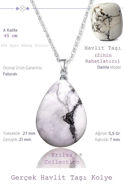 Sertifikalı Damla Model Havlit Taşı Kolye (GÜMÜŞ APARATLI) ürün görseli