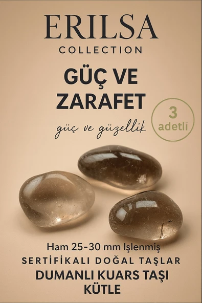 Sertifikalı Doğal Dumanlı Kuvars Taşı Kütle – Denge ve Güç Veren El Taşı 25-30 mm - 3 Adetli ürün görseli