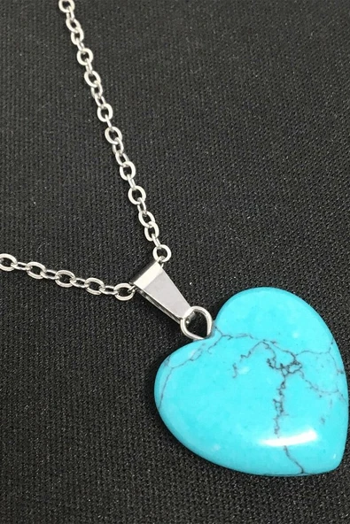 Sertifikalı Kalp Model Gerçek Turkuaz Taşı Kolye - Resim 2