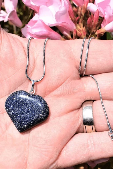 Sertifikalı Kalp Model Gerçek Lacivert Yıldız Taşı Kolye - Resim 2