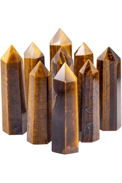 Sertifikalı 1.kalite Doğal Kaplan Gözü Taşı Piramit Kazık Obelisk Parça - Resim 2