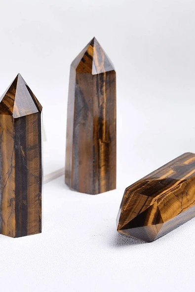 Sertifikalı 1.kalite Doğal Kaplan Gözü Taşı Piramit Kazık Obelisk Parça - Resim 3