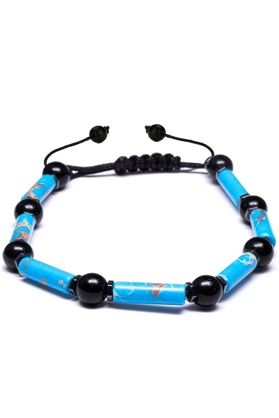 Sertifikalı Doğal Mavi Varisit Hematit Oniks Taşı Bileklik - Resim 3