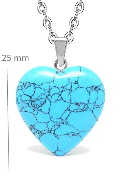 Sertifikalı Kalp Model Gerçek Turkuaz Taşı Kolye - Resim 3