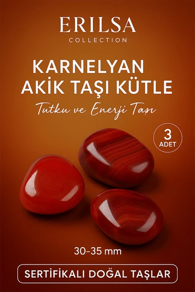 Sertifikalı Karneol - Karnelyan Akik Taşı Kütle 3’lü Set (30-35 mm) – Tutku ve Enerji Taşı ürün görseli