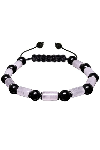 Sertifikalı Yüksek Kalite Doğal Pembe Kuvars Hematit Oniks Taşı Bileklik - Resim 2