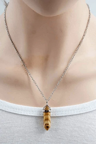 Sertifikalı Doğal Kahverengi Jasper Taşı Kolye - Resim 2