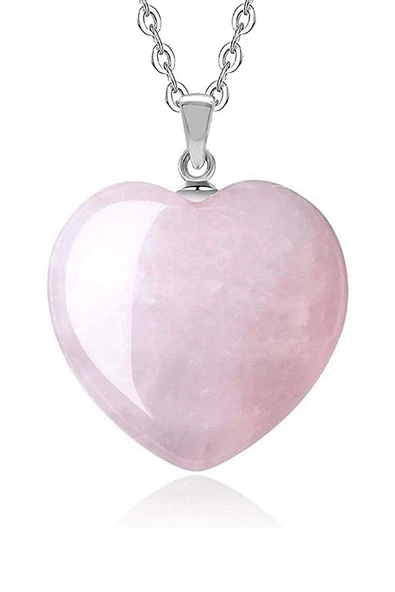 Sertifikalı Kalp Model Gerçek Pembe Kuvars Taşı Kolye - Resim 4