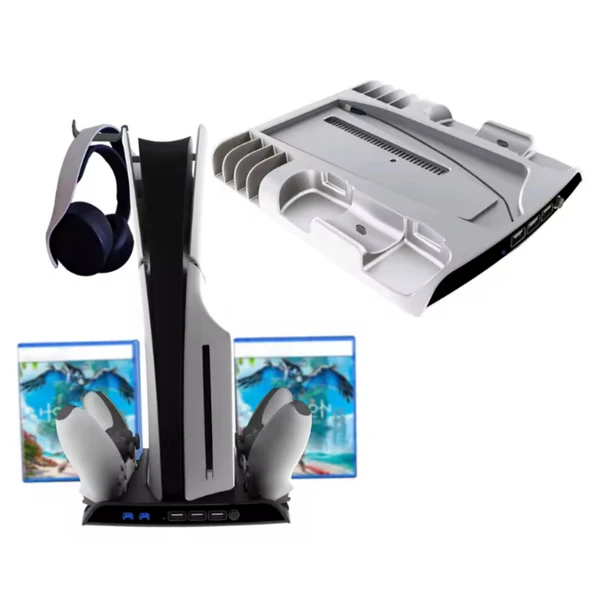 Ozmik PS5Slim için çok fonksiyonlu soğutma fanı taban+disk depolama raf kolu ile çift kanca
