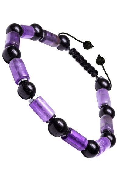 Sertifikalı Yüksek Kalite Doğal Ametist Oniks Hematit Taşı Bileklik ürün görseli