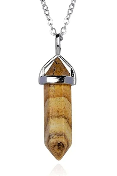 Sertifikalı Doğal Kahverengi Jasper Taşı Kolye - Resim 3