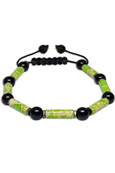 Sertifikalı Doğal Yeşil Varisit Oniks Hematit Taşı Bileklik - Resim 2