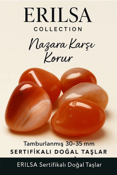 Sertifikalı Doğal Karnelyan Akik Taşı Kütle – Tamburlanmış 30-35 mm - Enerji ve Stres El Taşı ürün görseli